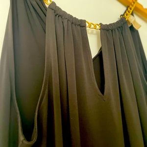 Michael Kors black mini halter dress with gold chain